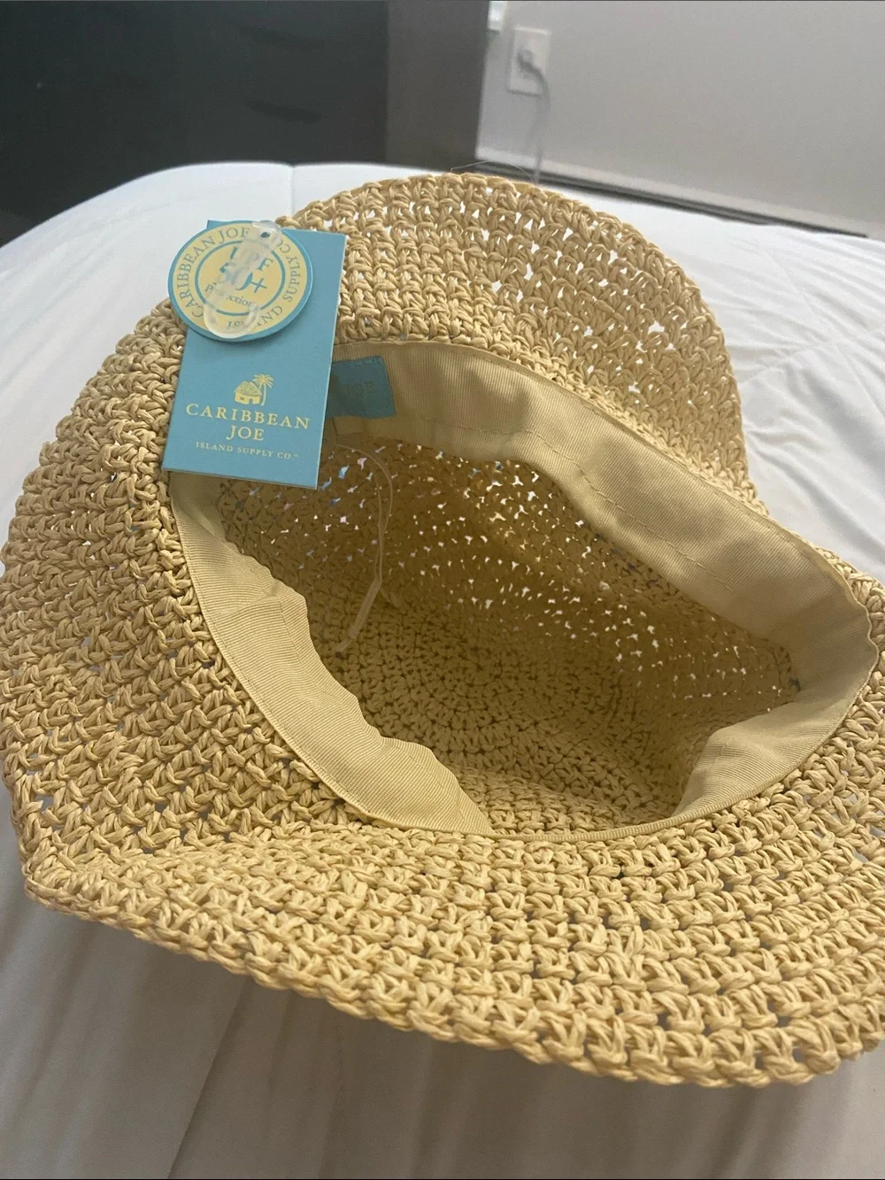 Caribbean Joe Natural Straw Sun Hat with Blue and Coral Scarf Band